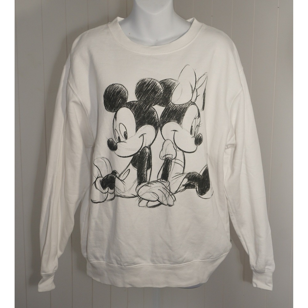 Disney Medium White Mickey And Minnie Mouse Sketch Graphic Sweatshirt